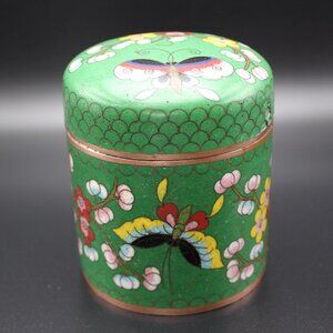 Green Post- 1940 Antique Chinese Cloisonne Enamel with Butterflies